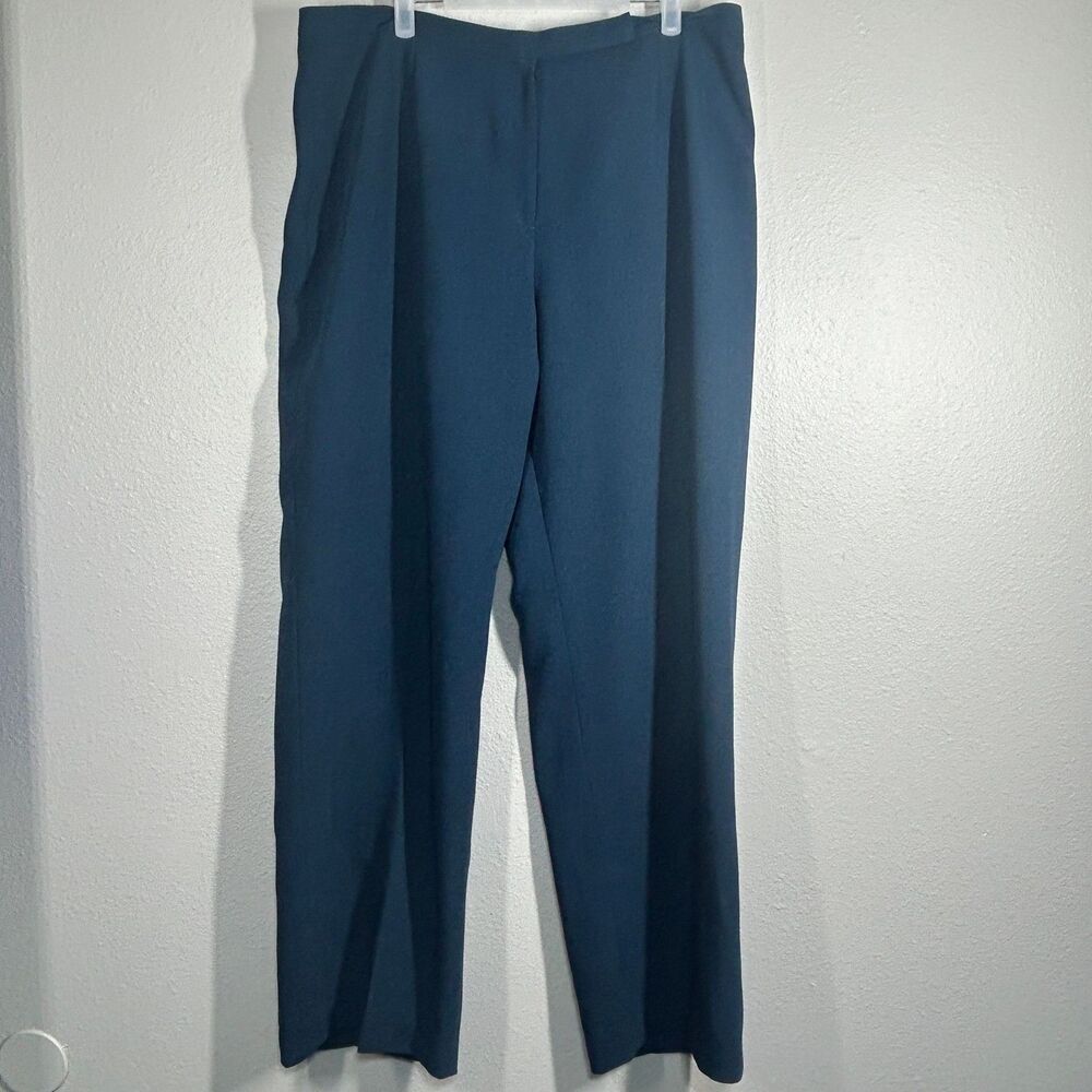 Kasper Classics Pants Womens 16 Teal Pleated Straight Leg Lined Polyester Office
